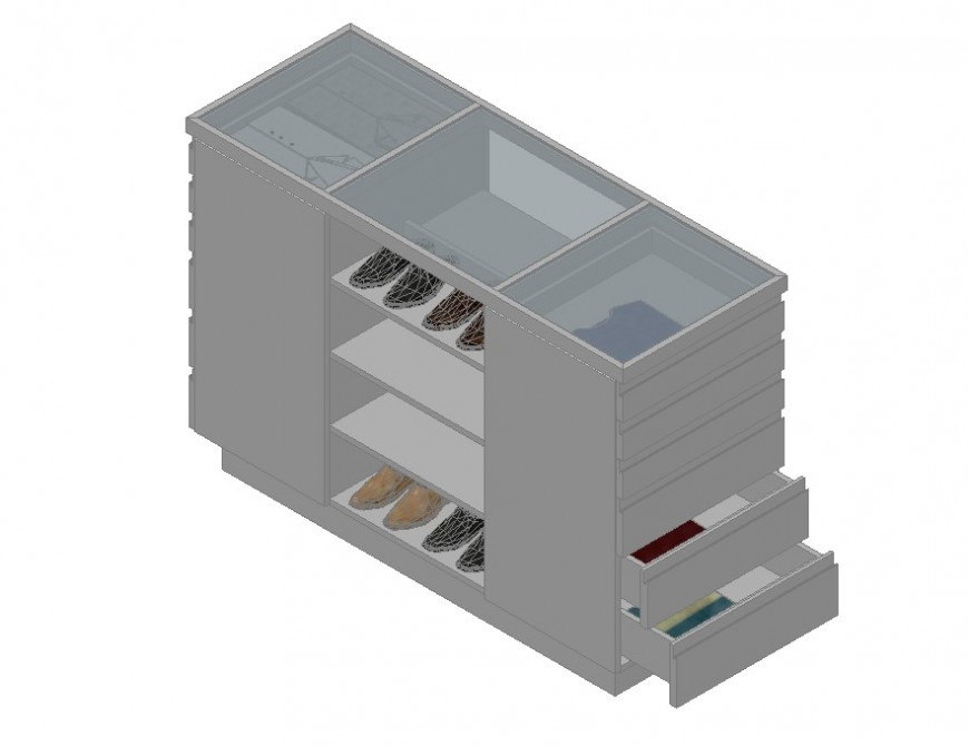 Shoe rack cabinet detail 3d model layout file in autocad format